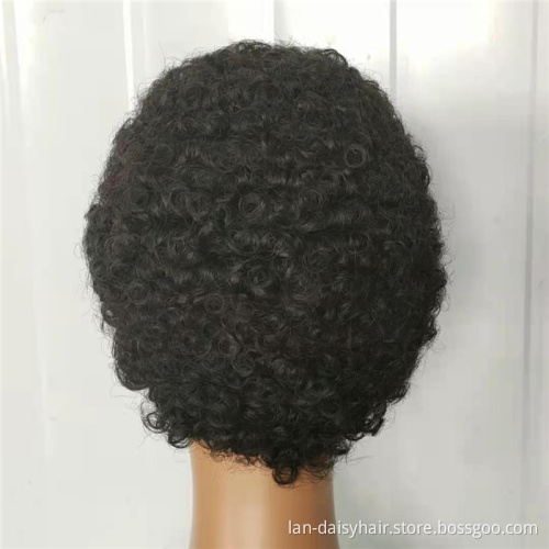 Short Afro Kinky Curly Human Hair Wigs for Black Women Wigs Black Color None lace Machine Made Wigs
